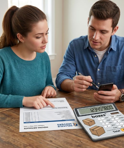 Couple reviewing a local moving estimate in Miami